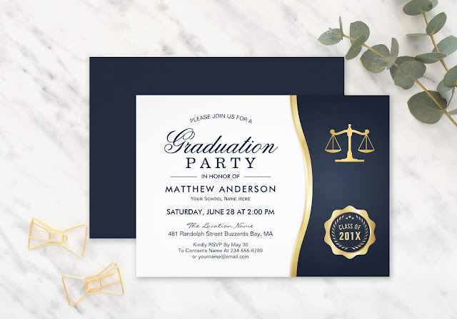  Gold Justice Wreath Law School Graduation Party Invitation
