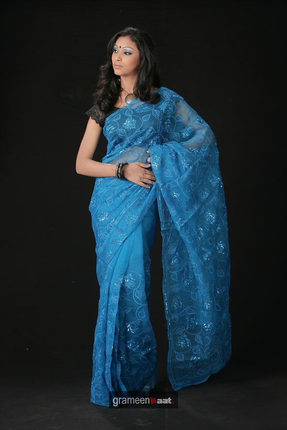 blue net saree