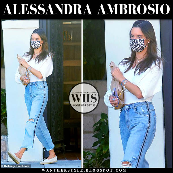 Alessandra Ambrosio in ripped side stripe jeans