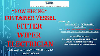 urgent job hiring for seaman in Philippines work at container ship join November - December 2018