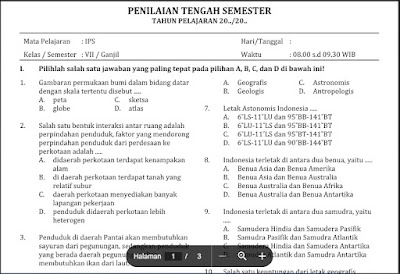 [Lengkap] Soal PTS Ilmu Pengetahuan Sosial (IPS) Kelas 7 Semester 1 2023