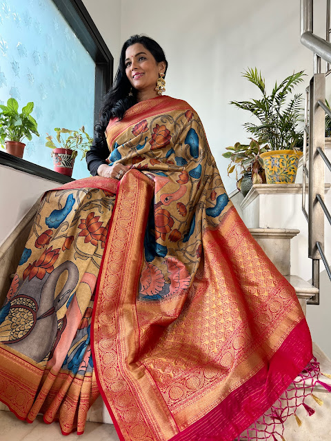 Kanjeevaram saree with kalamkari