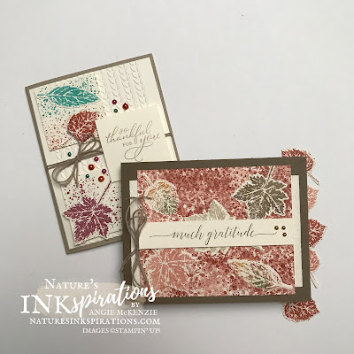 By Angie McKenzie for Crafty Collaborations Share it Sunday Blog Hop; Click READ or VISIT to go to my blog for details! Featuring the Gorgeous Leaves Bundle, Pretty Pumpkins Stamp Set and Greenery Embossing Folders by Stampin' Up!; #fallcards #lotsofleaves #leaves #stampinupcolorcoordination #stamping #shareitsunday #shareitsundaybloghop #intricatedleaves #prettypumpkins #gorgeousleaves  #splatters #julydecember2021minicatalog #20212022annualcatalog #naturesinkspirations #makingotherssmileonecreationatatime #cardtechniques #stampinup #stampinupink #handmadecards #papercrafts