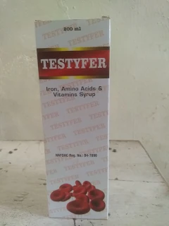 Testyfer syrup is a combination of iron and vitamin use for building RBC. It is given several times a day with side effects