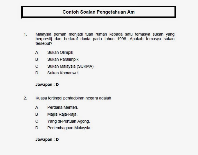 Contoh Soalan Peperiksaan Perkhidmatan Awam Pembantu 