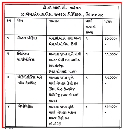GMERS General Hospital Himmatnagar Recruitment for Various Posts 2024 @arogyasathi.gujarat.gov.in