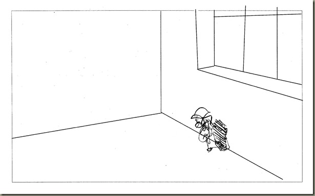 Sketch of dream scene scanned, tidied inPS, printed copy, original squiggle grafted in