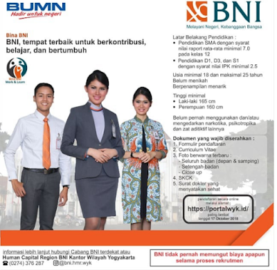 Rekrutmen Terbaru Bank BNI (Persero) Min SMA Sederajat.