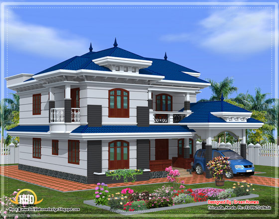 Side elevation of beautiful Kerala home design - April 2012