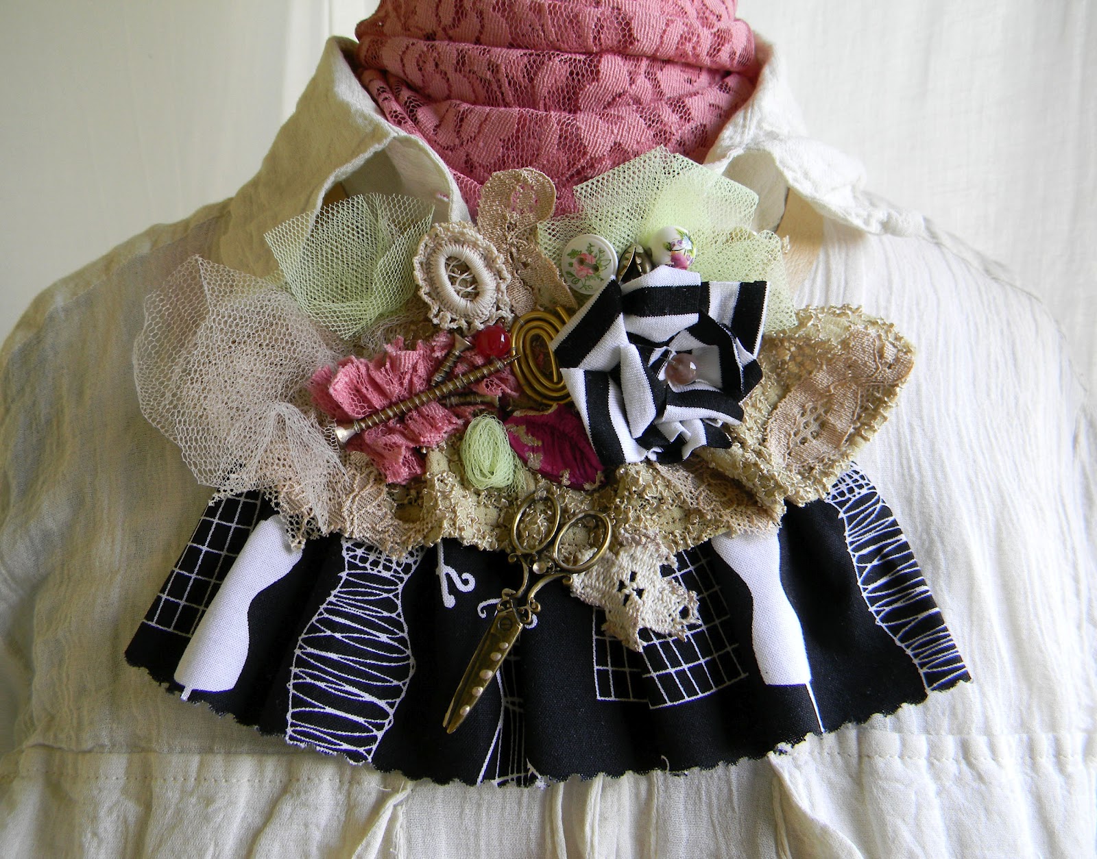 Steampunk Jabot/Upcycle Contrast Collar/Jabot