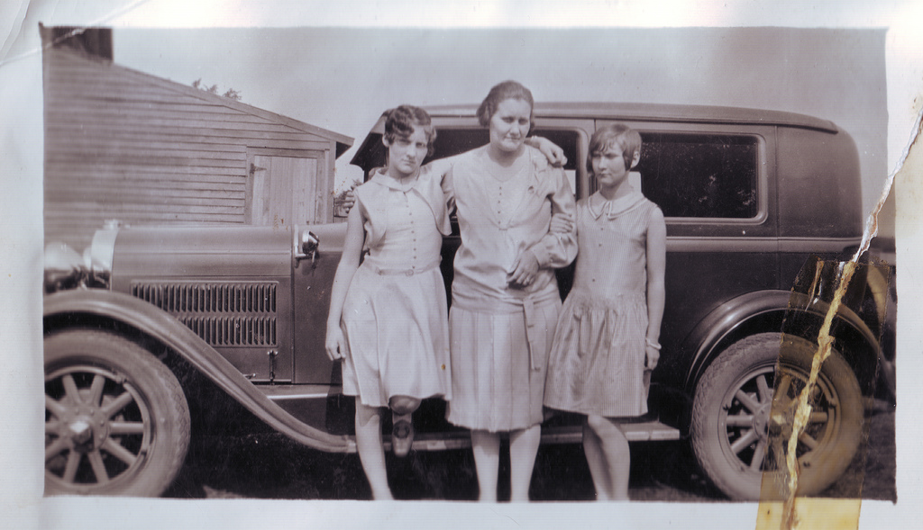 Vintage Photograph of Three Ladies in front of an Old Car 1920's
