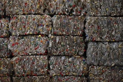 Plastic bottles at a Chinese recycling plant