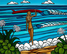 girl surfer approaching the waves on North Shore Oahu by heather brown modern surf art