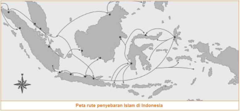 Peta rute penyebaran Islam di Indonesia