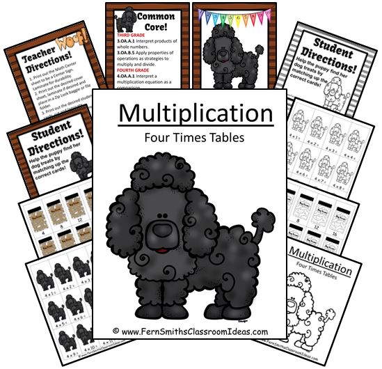 http://www.teacherspayteachers.com/Product/Quick-and-Easy-Center-and-Printables-Multiply-By-Four-Puppy-Themed-1241046