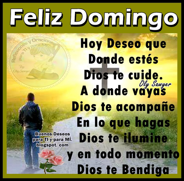 FELIZ DOMINGO  Hoy deseo que donde estés Dios te cuide. A donde vayas Dios te acompañe. En lo que hagas Dios te ilumine, y en todo momento Dios te Bendiga.