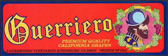 Guerriero California Grapes Crate Label - Kingsburg, CA - ConquistadorGuerriero California Grapes Crate Label - Kingsburg, CA - Conquistador