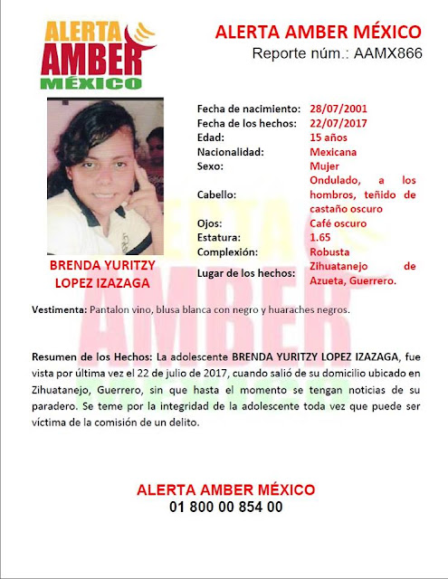  Alerta Amber para encontrar a Brenda Yuritzy López Izazaga