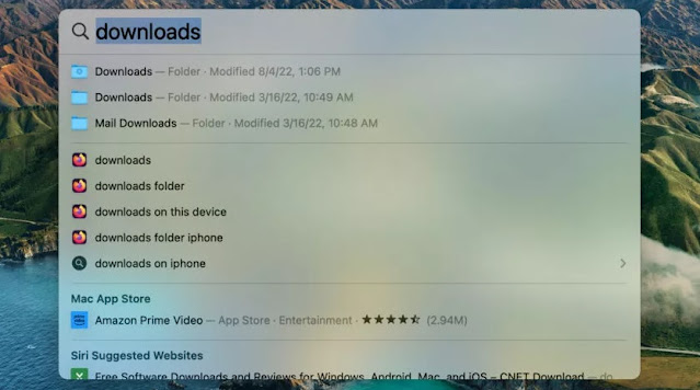 Cara menemukan unduhan dengan menggunakan Spotlight Search