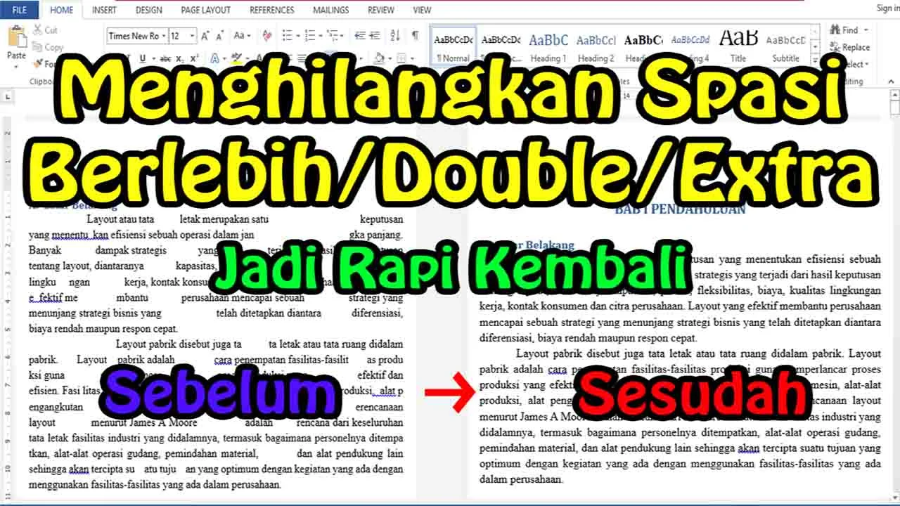 Cara menghapus spasi berlebih di word