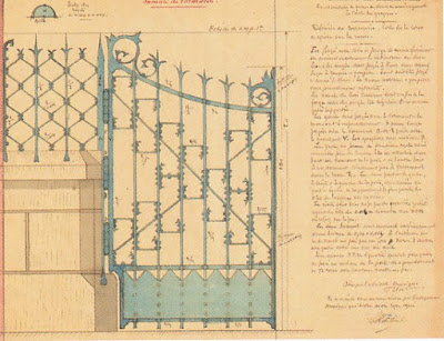 Plan, aquarelle d'un portail par Dulac, collection Pirou