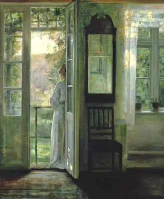 Girl Standing on a Balcony painting Carl Vilhelm Holsoe