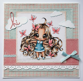 Girly handmade card using Chasing Nova from Make it Crafty, and Maja Design papers