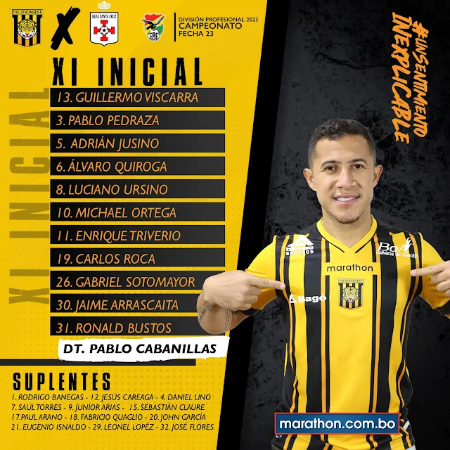 Alineaciones The Strongest vs Real Santa Cruz