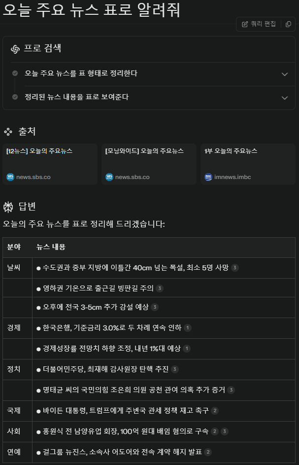 주요뉴스표로알려줘