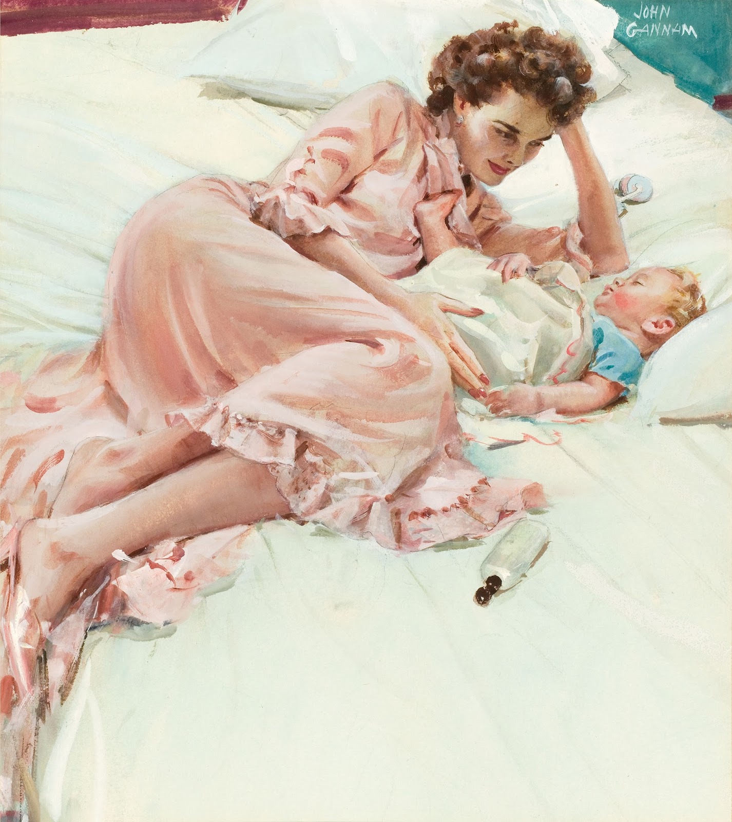 Mother and Child, Pacific Sheets ad illustration, c. 1945