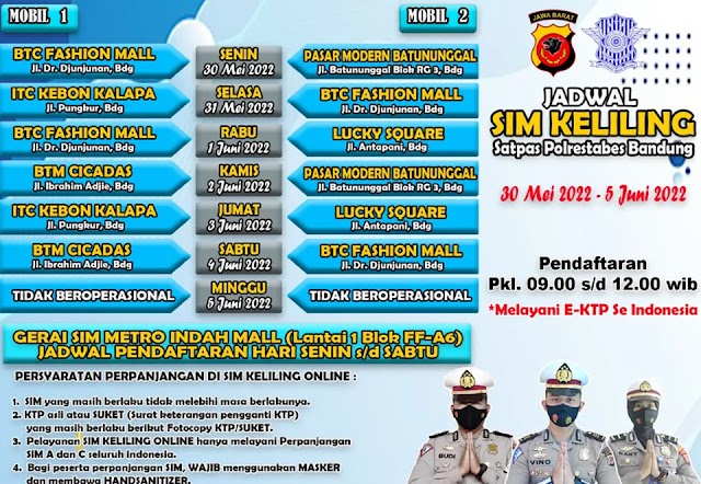 Jadwal Layanan SIM Keliling Polrestabes Bandung Bulan Juni 2022