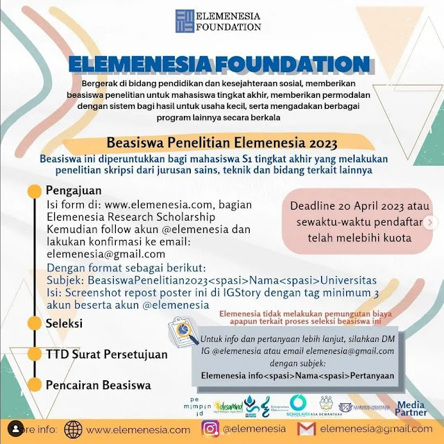 Beasiswa Penelitian Elemenesia Foundation