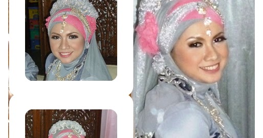 Paduan warna  silver  abu abu dan pink pada jilbab  pengantin