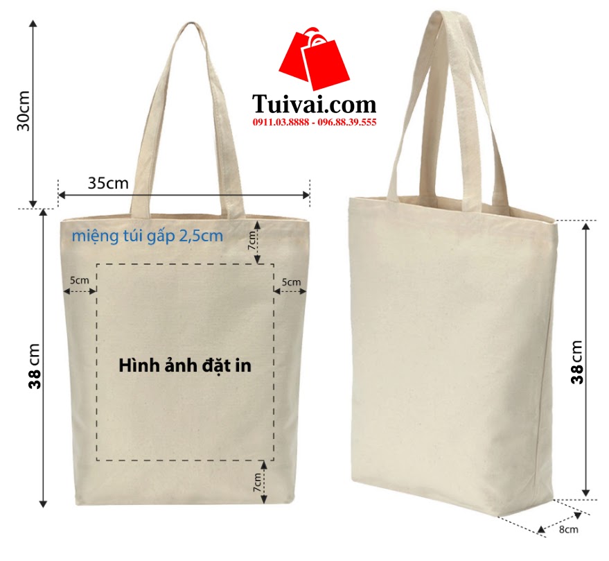 size túi vải may sẵn