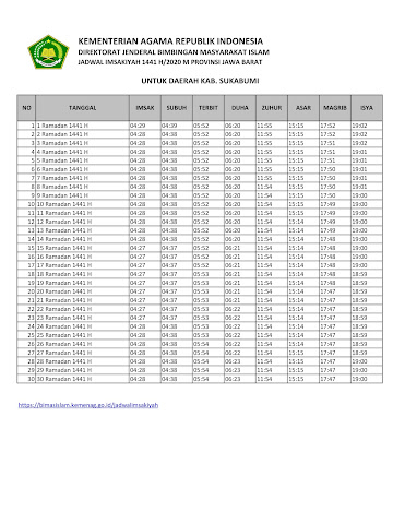 Jadwal Imsak Sukabumi Tahun 1441 Hijriah / 2020