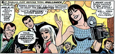 Amazing Spider-Man #59, don heck, john romita, gwen stacy gives mary jane watson the OK sign as she walks around the club with a camera in her hand, peter parker and harry osborn are also present