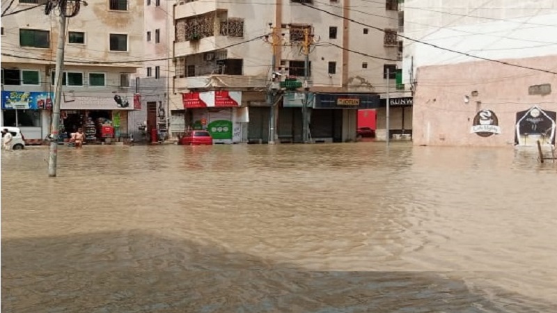 Restaurants submerged with rain water in Karachi