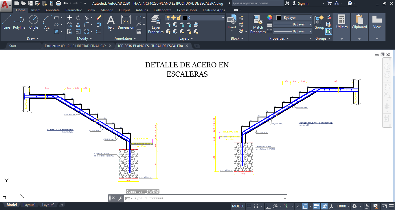 Plano Detalle Estructural de Escalera (DWG)