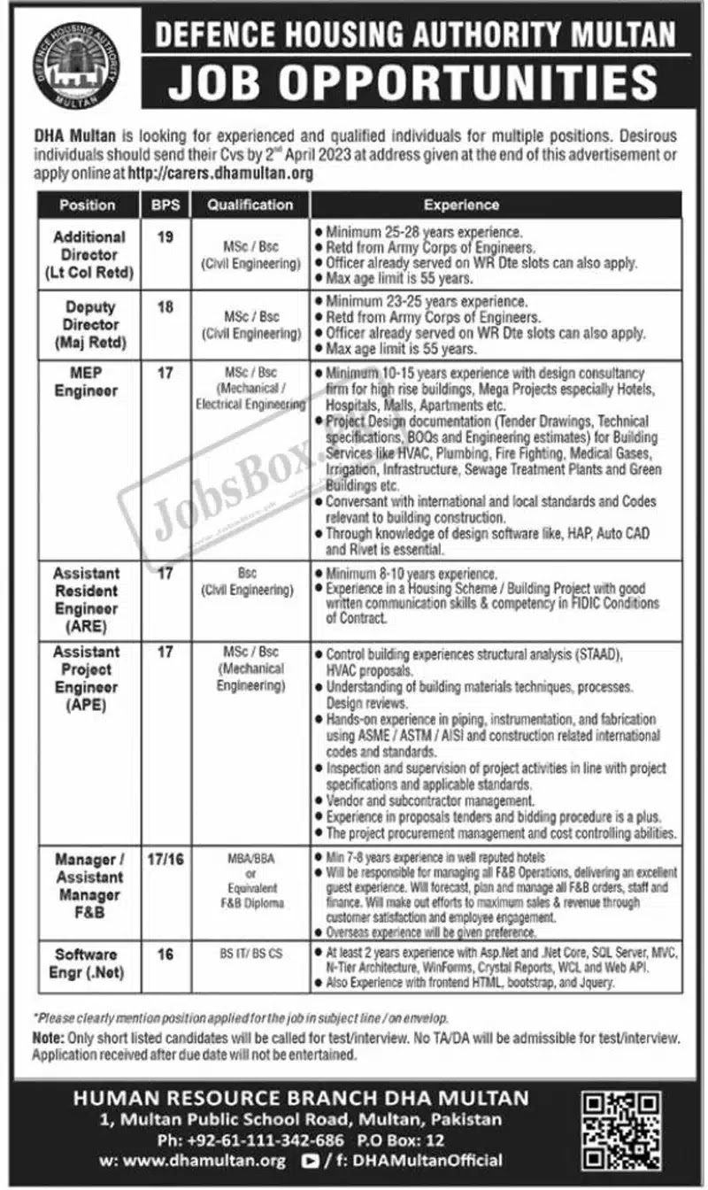 Defence Housing Authority DHA Multan Jobs IN 2023