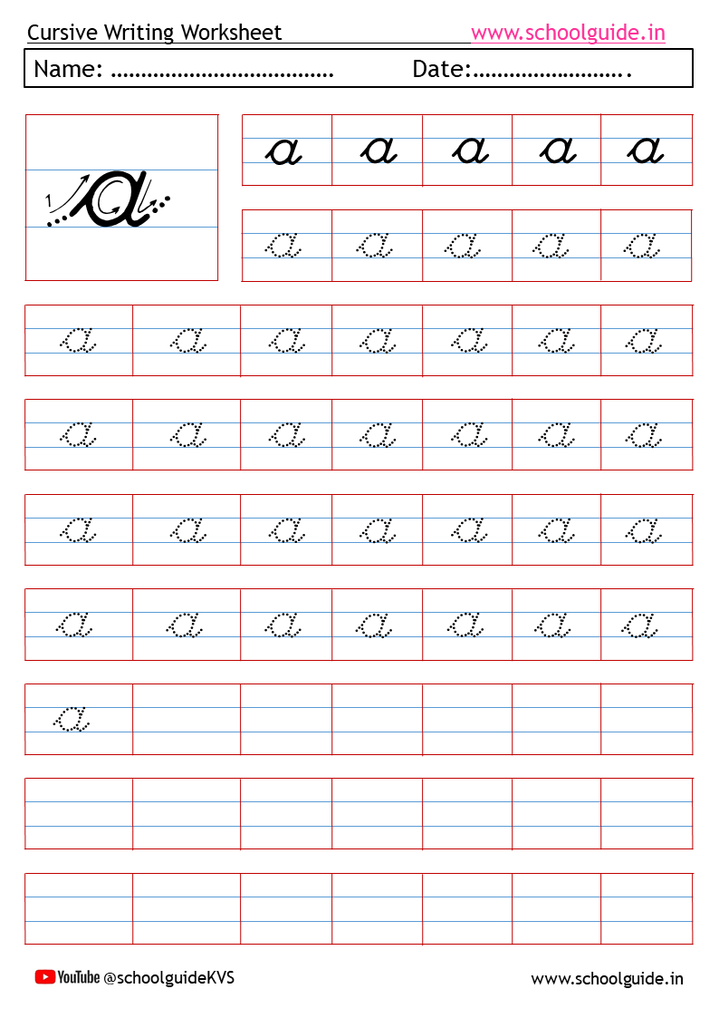 Cursive Writing English Alphabet (SMALL LETTERS) Worksheets