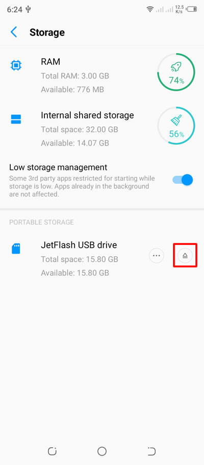 ejecting usb flash drive from android storage