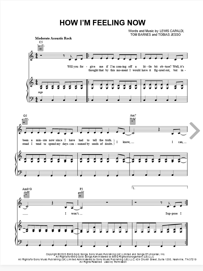 lewis capaldi how i'm feeling now sheet music