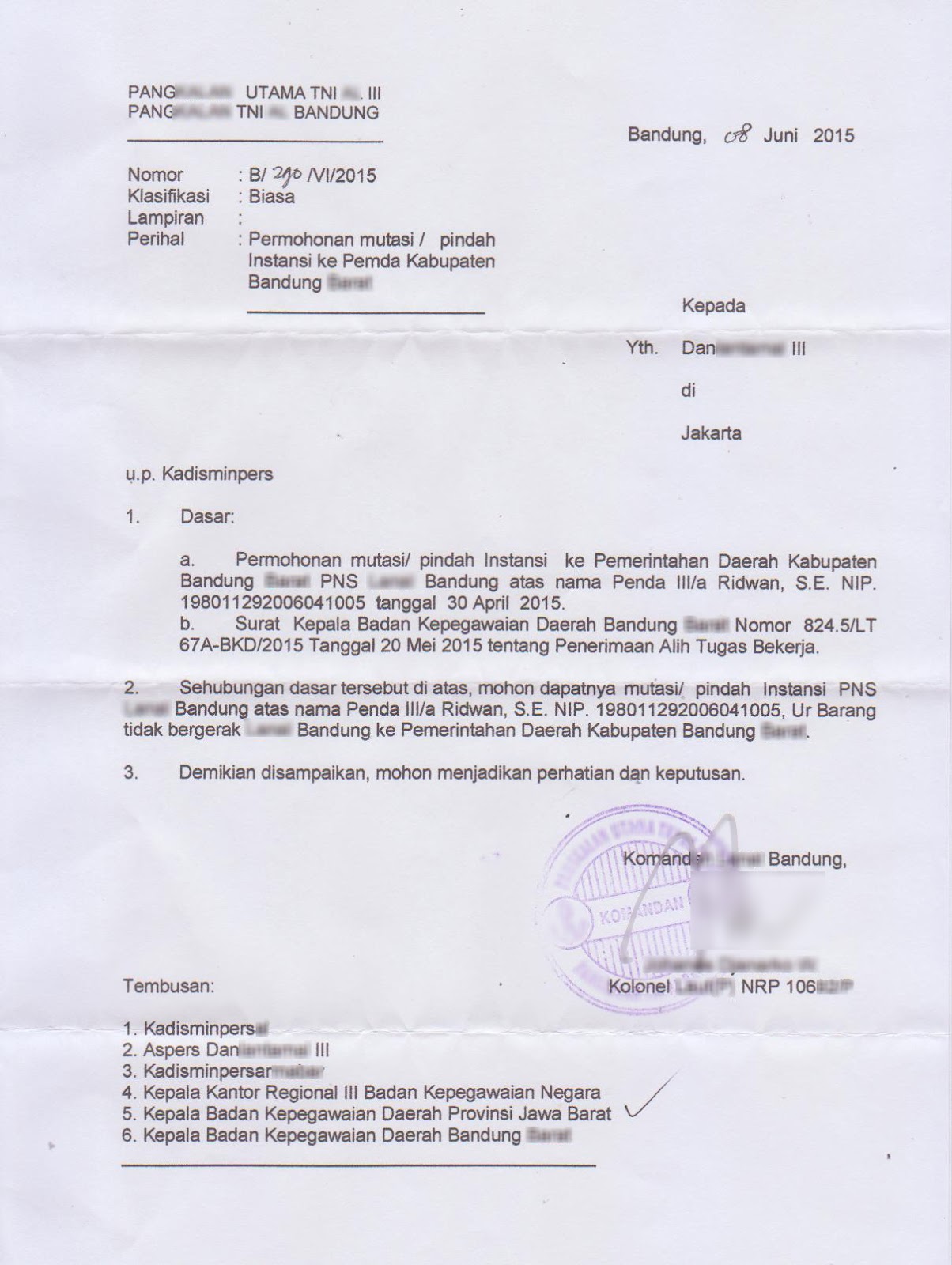 Contoh Surat Permohonan Pertukaran Antara Kementerian