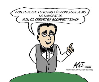 decreto dignità, di maio, gioco d'azzardo, ludopatia, pubblicità, vignetta, satira