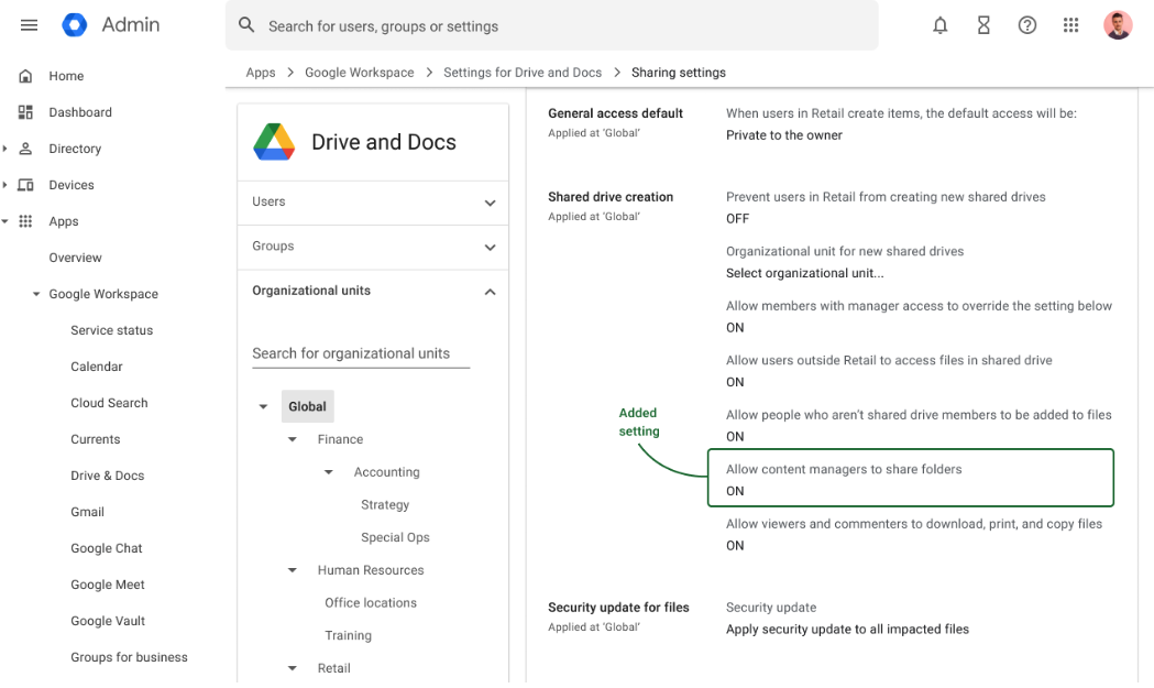 Google Workspace Updates: New default setting for content managers