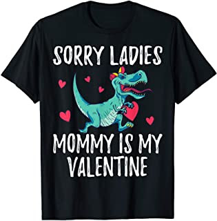 Solid colors: 100% Cotton; Heather Grey: 90% Cotton, 10% Polyester; All Other Heathers: 50% Cotton, 50% Polyester Imported Machine wash cold with like colors, dry low heat "Sorry Ladies Mommy Is My Valentine" Valentine's Day dinosaur t-shirt for boys makes great gifts for son from mom. Funny dinosaur t rex tshirt saying with red love heart graphic for youth and toddler makes a great Valentines Day and birthday party gift idea from mother for boy who love dinosaurs. Lightweight, Classic fit, Double-needle sleeve and bottom hem