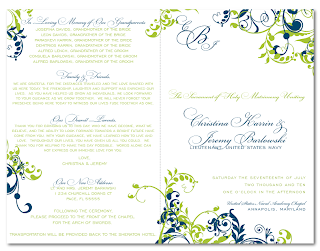 custom diy wedding ceremony program design green blue flourishes