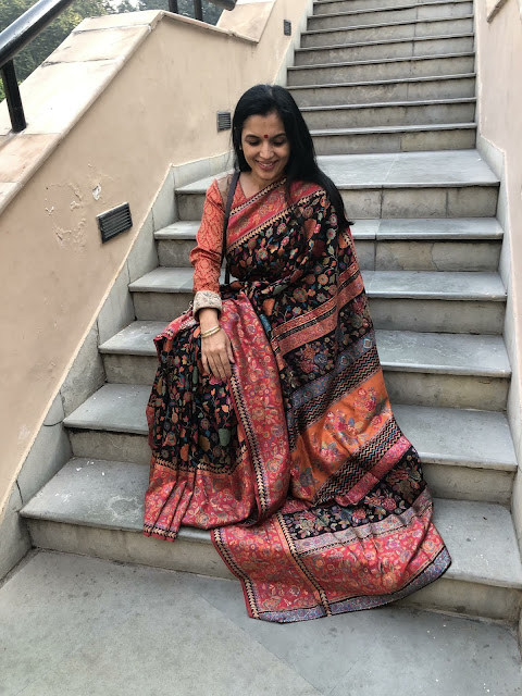 Floral Black kani saree