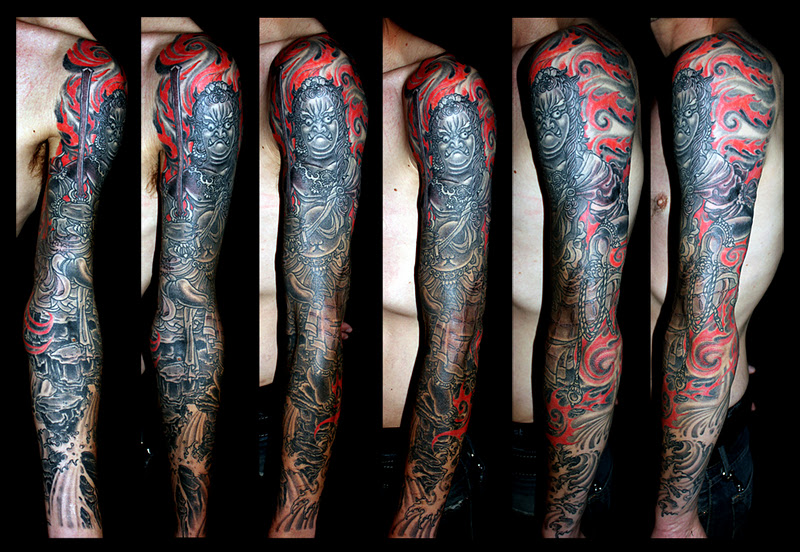 japanese tattoo sleeve black and grey