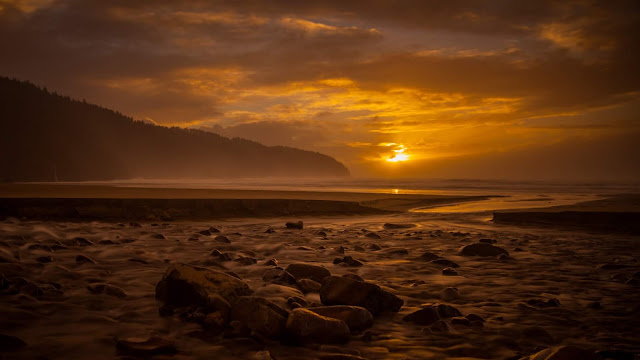 Peaceful, Nature, Sunset, Stone, Water, Waves